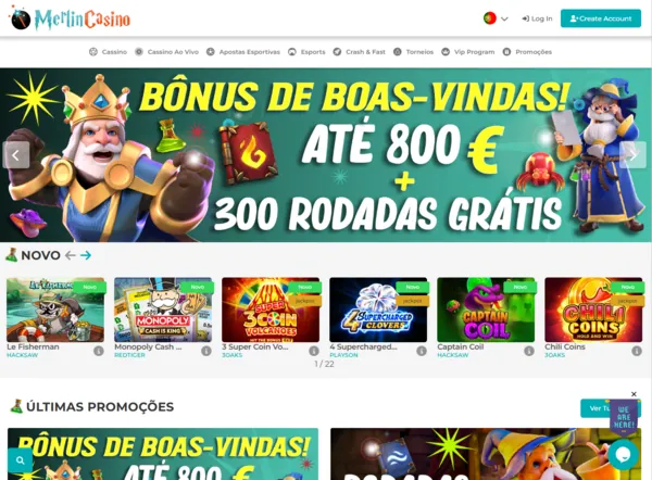 merlincasino games page